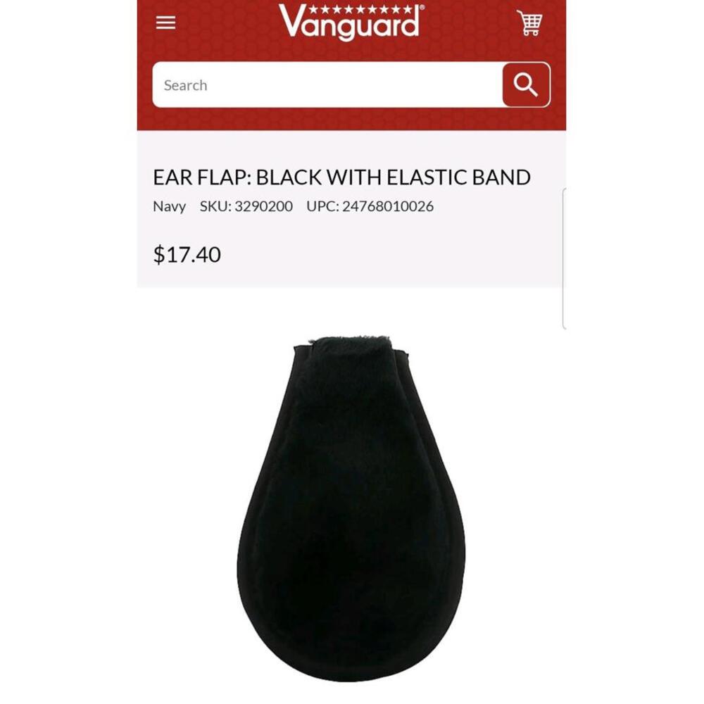 Vanguard EAR FLAPS: BLACK WITH ELASTIC BAND. NWT